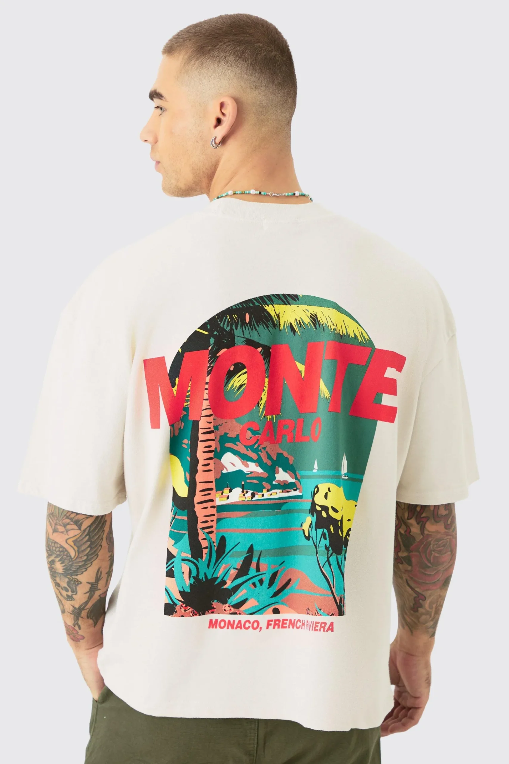 Oversized Boxy Monte Carlo Print Wash Back Print T-shirt | UK^boohooMAN Clearance