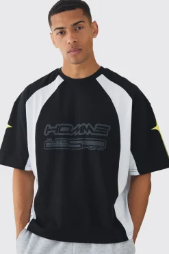 Oversized Boxy Moto Homme Star Panel T-Shirt | UK^boohooMAN Outlet
