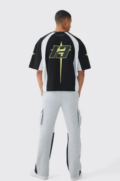 Oversized Boxy Moto Homme Star Panel T-Shirt | UK^boohooMAN Outlet