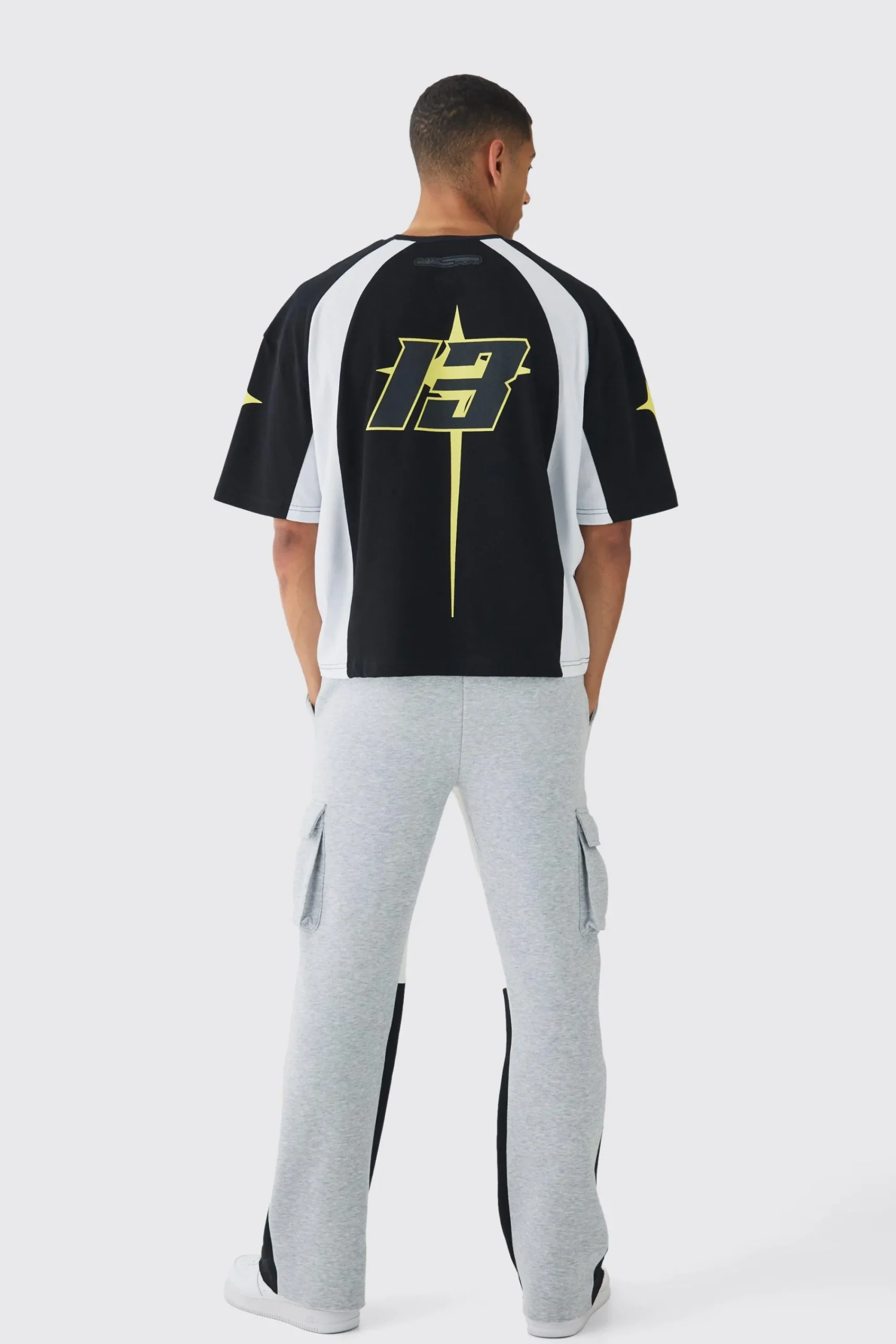 Oversized Boxy Moto Homme Star Panel T-Shirt | UK^boohooMAN Outlet