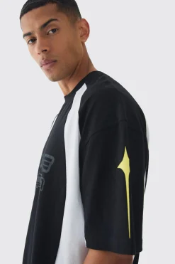 Oversized Boxy Moto Homme Star Panel T-Shirt | UK^boohooMAN Outlet