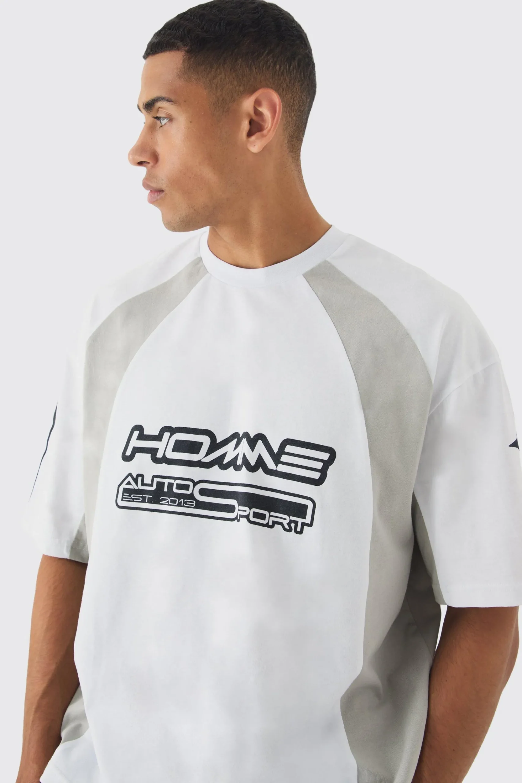 Oversized Boxy Moto Homme Star Panel T-Shirt | UK^boohooMAN New