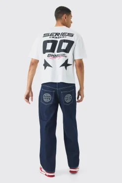 Oversized Boxy Moto Print T-shirt | UK^boohooMAN Online