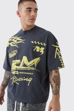 Oversized Boxy Moto Racing Flame T-Shirt | UK^boohooMAN Best