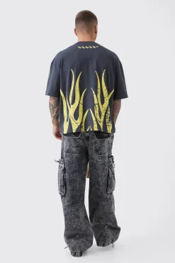 Oversized Boxy Moto Racing Flame T-Shirt | UK^boohooMAN Best