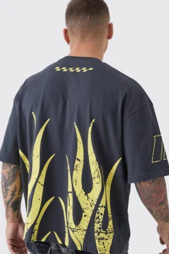 Oversized Boxy Moto Racing Flame T-Shirt | UK^boohooMAN Best