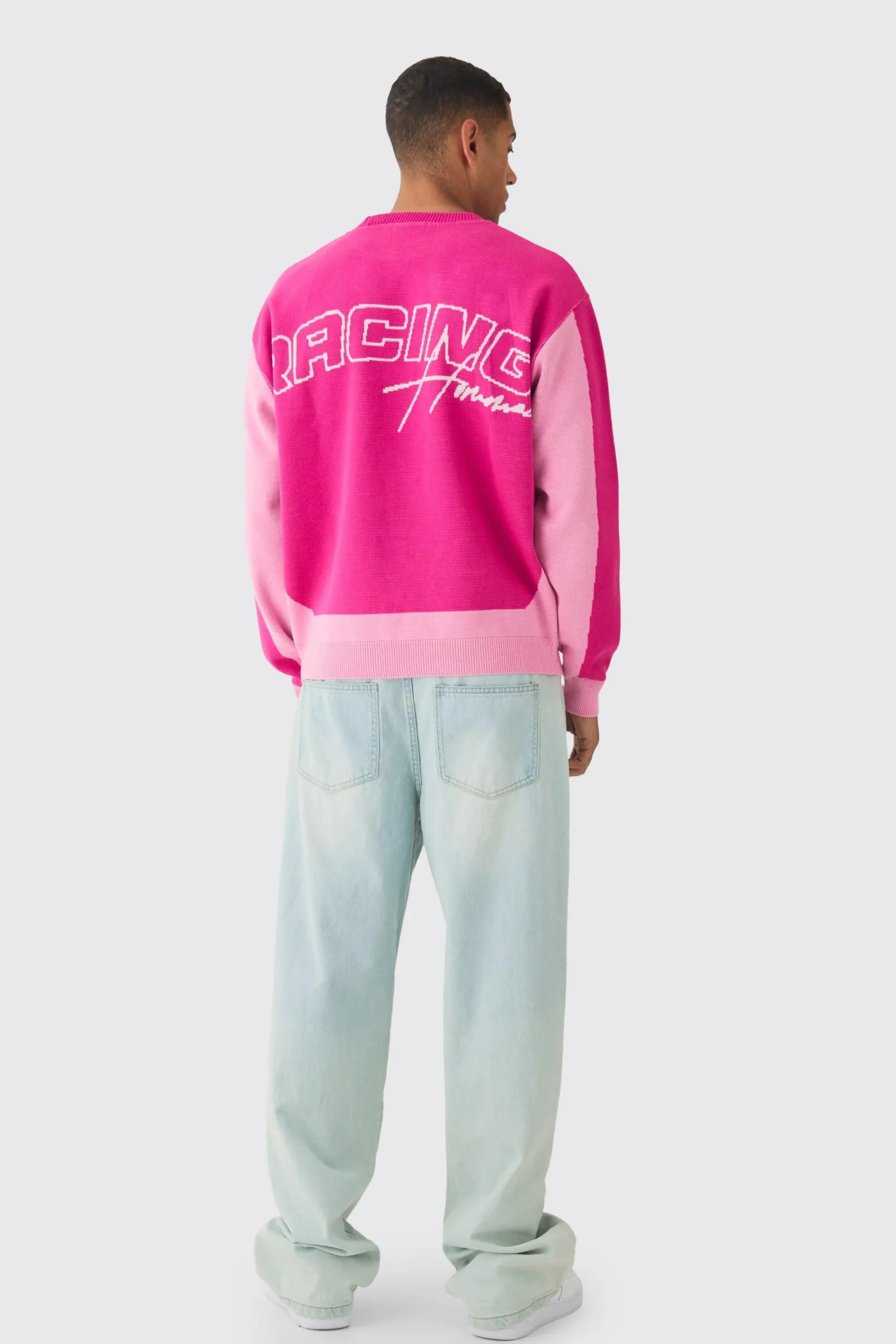 boohooMAN Oversized Boxy Moto Racing Knitted Jumper | UK| Knitwear