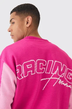 boohooMAN Oversized Boxy Moto Racing Knitted Jumper | UK| Knitwear
