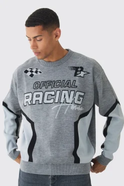 boohooMAN Oversized Boxy Moto Racing Knitted Jumper | UK| Knitwear