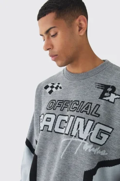 boohooMAN Oversized Boxy Moto Racing Knitted Jumper | UK| Knitwear
