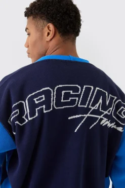 boohooMAN Oversized Boxy Moto Racing Knitted Cardigan | UK| Knitwear