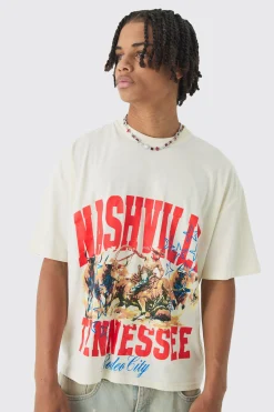 Oversized Boxy Nashville Print T-Shirt | UK^boohooMAN Sale