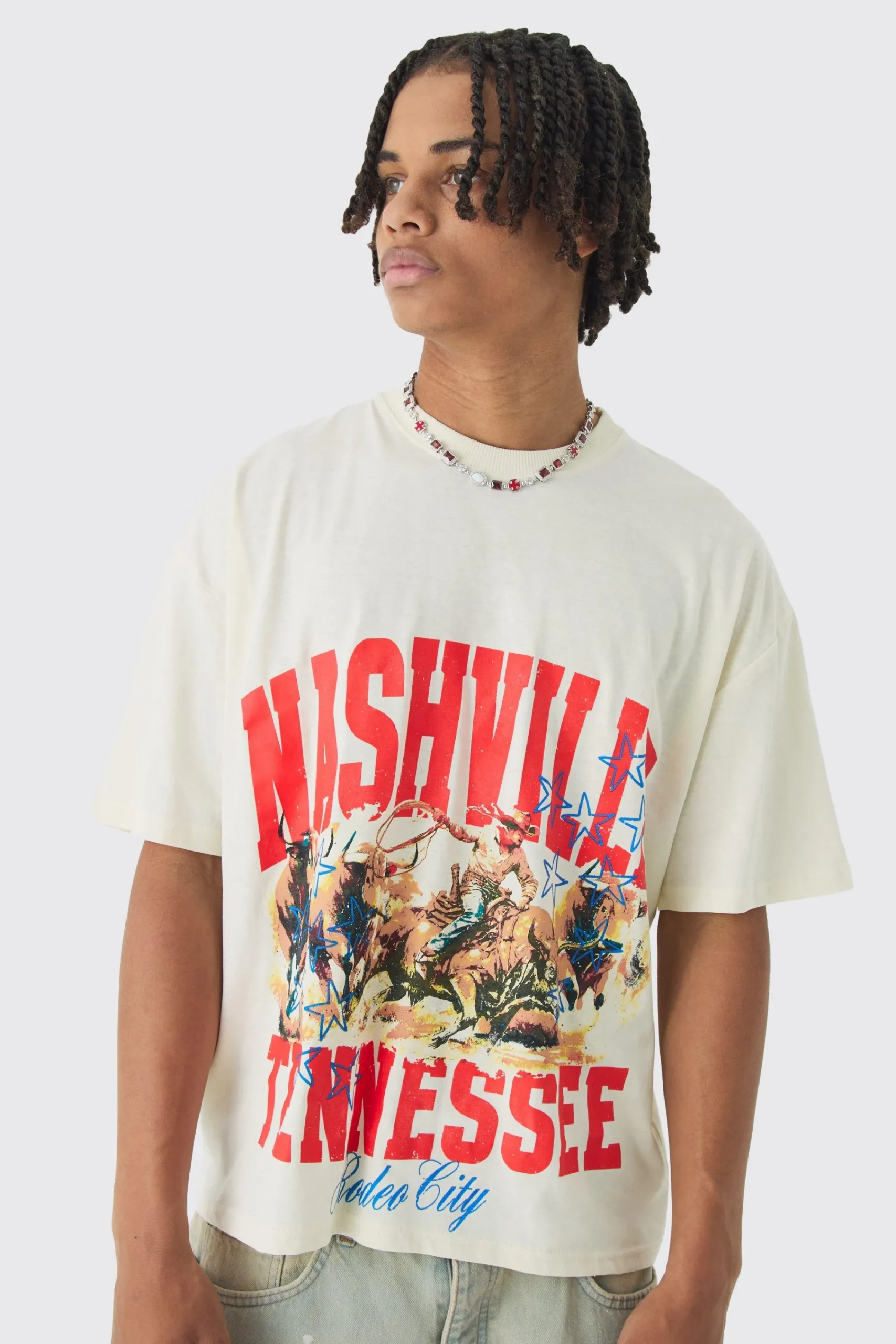 Oversized Boxy Nashville Print T-Shirt | UK^boohooMAN Sale