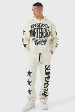 boohooMAN Oversized Boxy Off Season Puff Printed Hooded Tracksuit | UK| Tracksuits