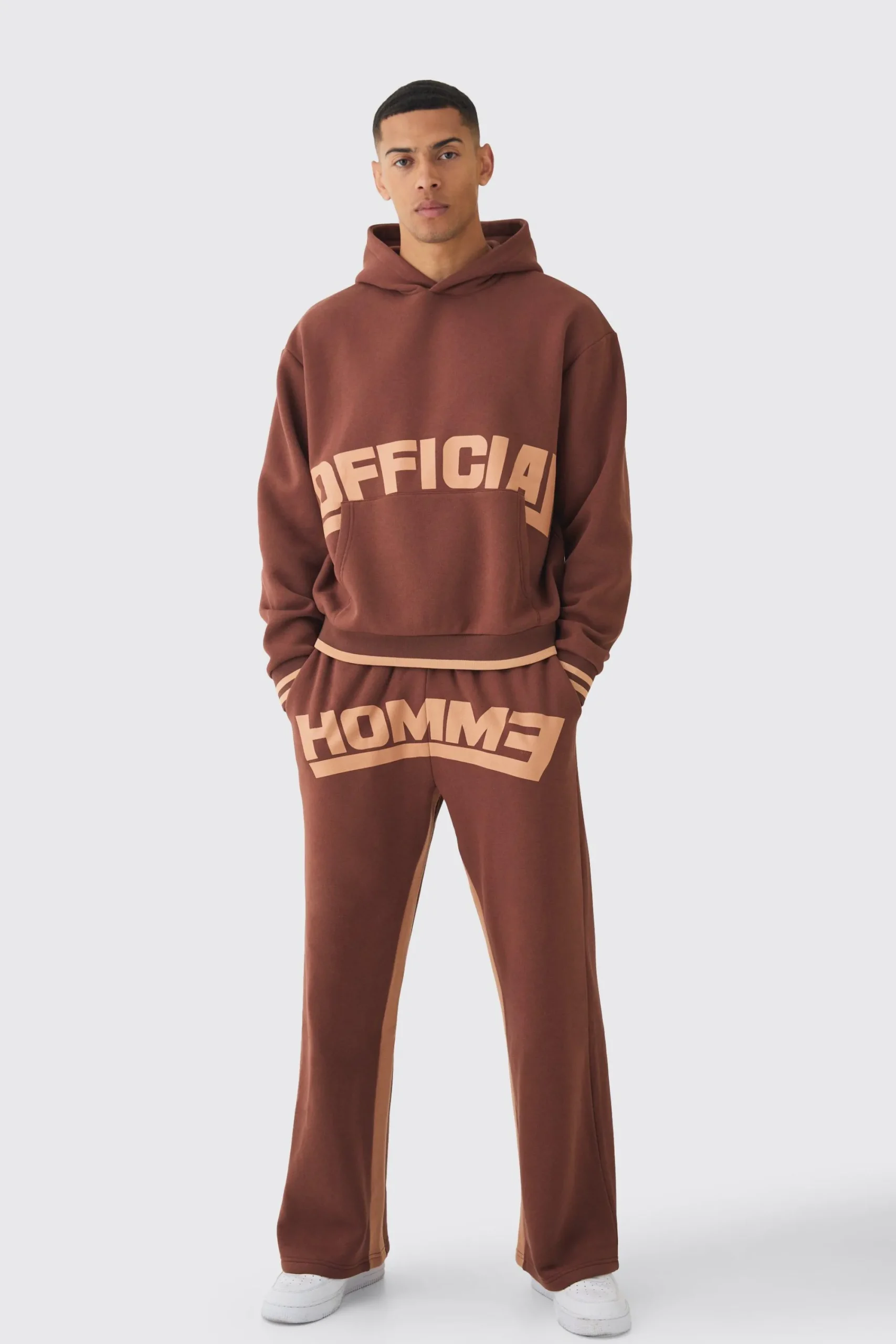 boohooMAN Oversized Boxy Official Graphic Stripe Rib Hooded Tracksuit | UK| Tracksuits