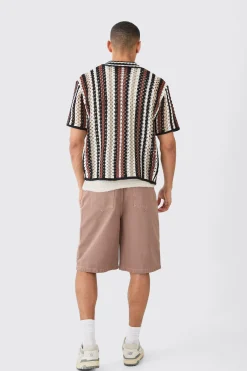 boohooMAN Oversized Boxy Open Knit Stripe Shirt | UK| Shirts