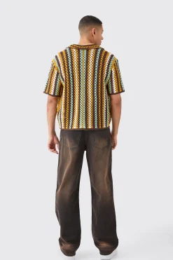 boohooMAN Oversized Boxy Open Knit Stripe Shirt | UK| Shirts|Knitwear