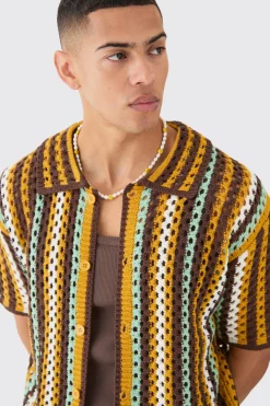 boohooMAN Oversized Boxy Open Knit Stripe Shirt | UK| Shirts|Knitwear