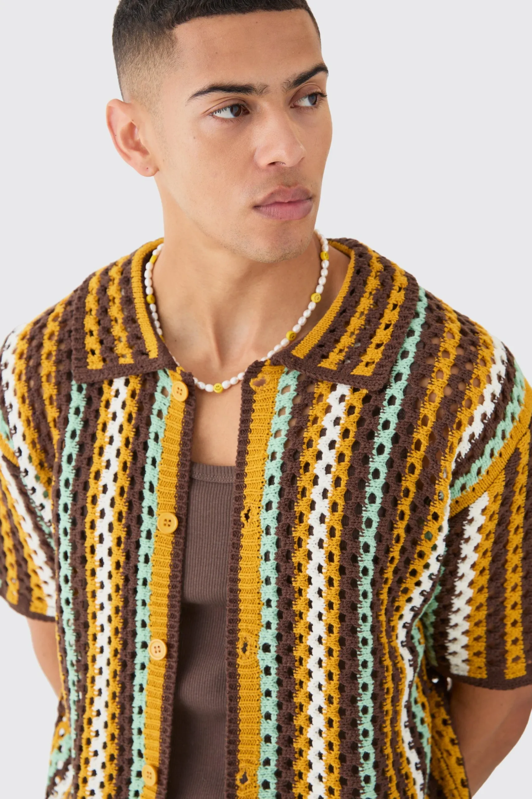 boohooMAN Oversized Boxy Open Knit Stripe Shirt | UK| Shirts|Knitwear