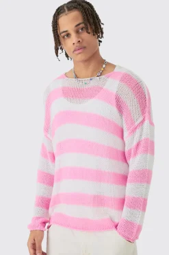 boohooMAN Oversized Boxy Open Knit Stripe Jumper In | UK| Knitwear