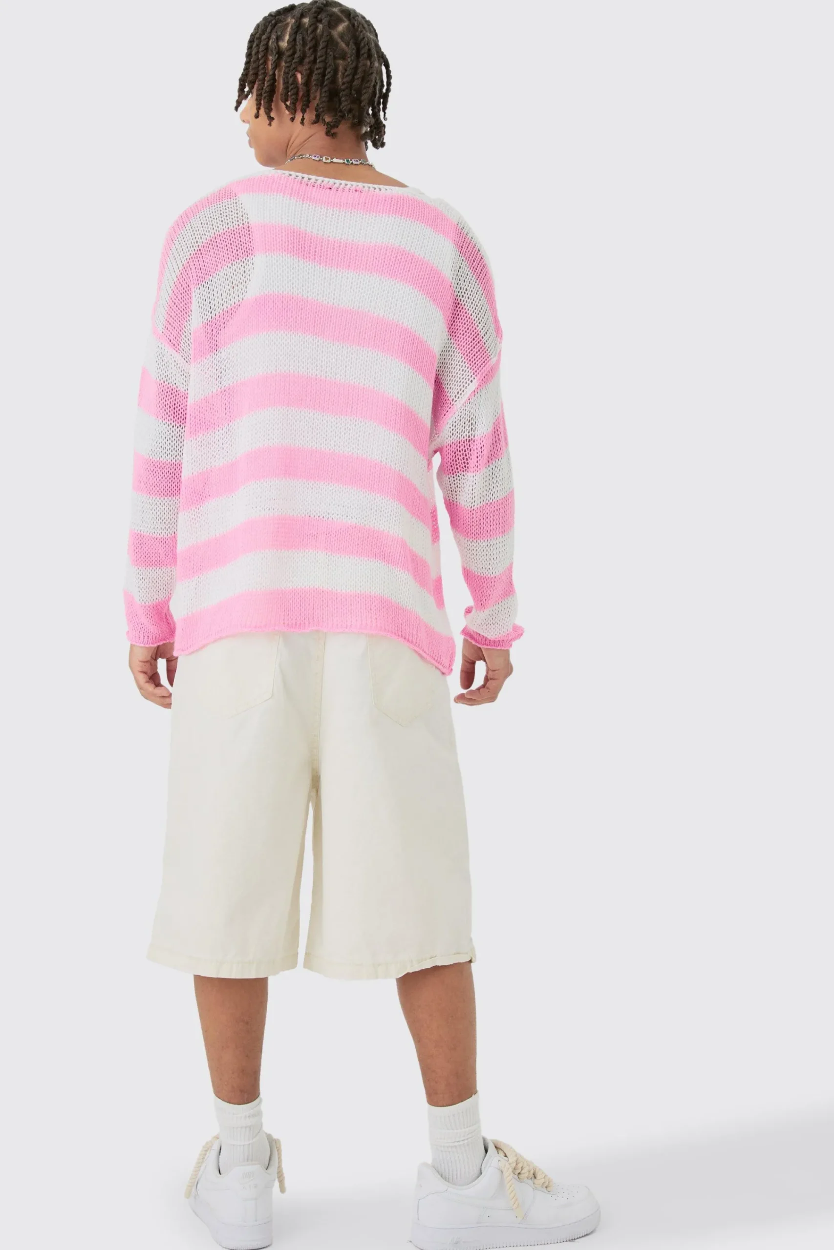 boohooMAN Oversized Boxy Open Knit Stripe Jumper In | UK| Knitwear