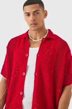 boohooMAN Oversized Boxy Open Stitch Detail Knitted Shirt In | UK| Shirts|Knitwear