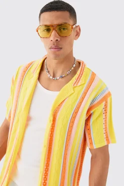 boohooMAN Oversized Boxy Open Stitch 3D Knit Shirt In | UK| Shirts