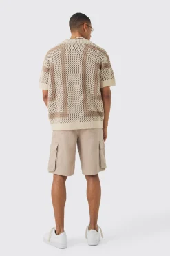 boohooMAN Oversized Boxy Open Stitch Border Knit Shirt | UK| Shirts