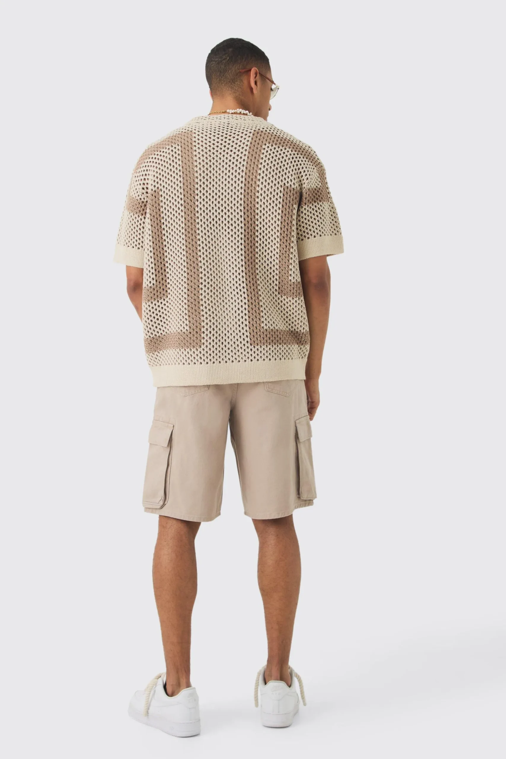 boohooMAN Oversized Boxy Open Stitch Border Knit Shirt | UK| Shirts