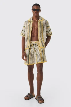 boohooMAN Oversized Boxy Open Stitch Stripe Shirt Short Set With Drawcords | UK| Sets & Co-Ords|Tracksuits