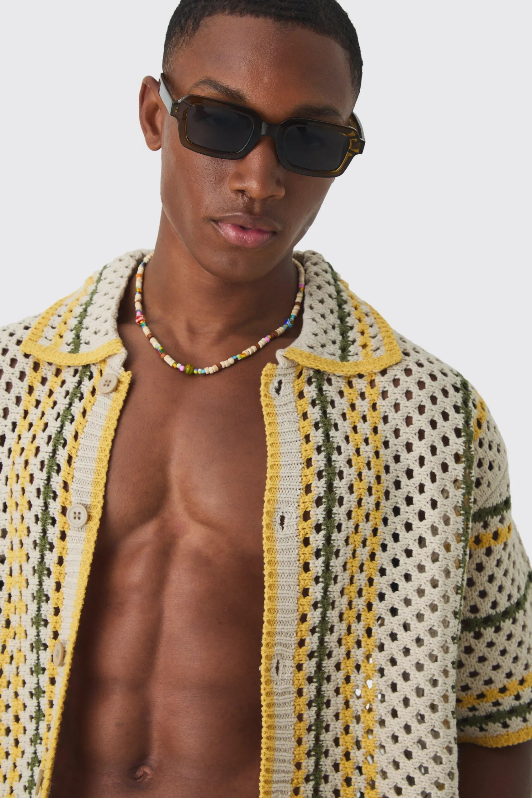 boohooMAN Oversized Boxy Open Stitch Stripe Shirt Short Set With Drawcords | UK| Sets & Co-Ords|Tracksuits