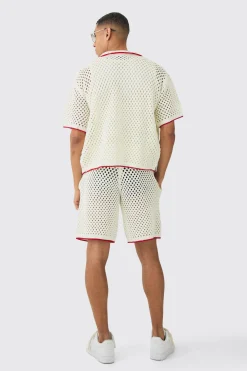 boohooMAN Oversized Boxy Open Stitch Contrast Tipping Shirt Short Set | UK| Sets & Co-Ords|Tracksuits