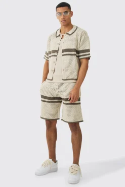 boohooMAN Oversized Boxy Open Stitch Colour Block Shirt & Short Set | UK| Sets & Co-Ords|Tracksuits