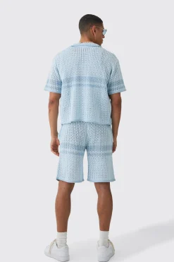 boohooMAN Oversized Boxy Open Stitch Colour Block Shirt & Short Set | UK| Sets & Co-Ords|Tracksuits