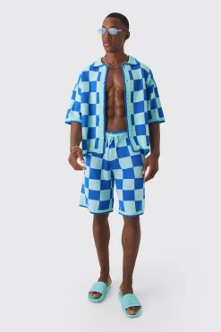 boohooMAN Oversized Boxy Open Stitch Checked Shirt & Short Set With Metal Tab | UK| Sets & Co-Ords|Tracksuits