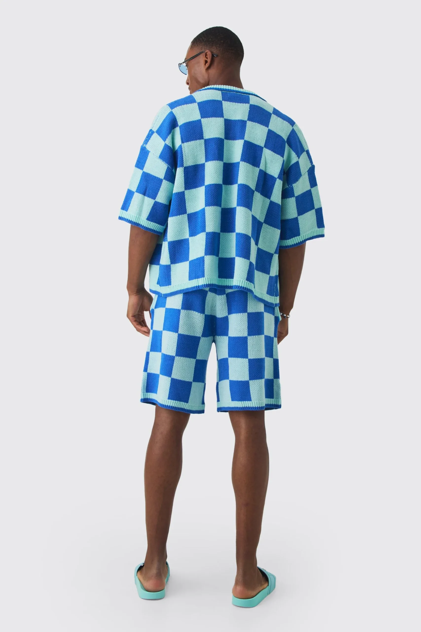boohooMAN Oversized Boxy Open Stitch Checked Shirt & Short Set With Metal Tab | UK| Sets & Co-Ords|Tracksuits