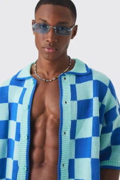 boohooMAN Oversized Boxy Open Stitch Checked Shirt & Short Set With Metal Tab | UK| Sets & Co-Ords|Tracksuits