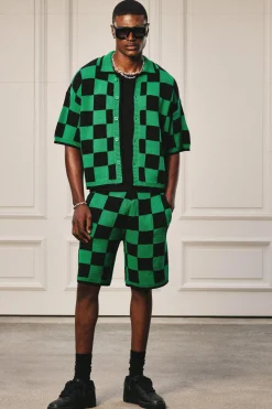 boohooMAN Oversized Boxy Open Stitch Checked Shirt & Short Set With Metal Tab | UK| Sets & Co-Ords|Tracksuits