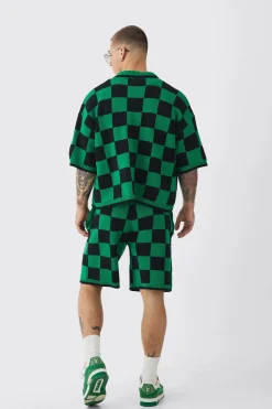 boohooMAN Oversized Boxy Open Stitch Checked Shirt & Short Set With Metal Tab | UK| Sets & Co-Ords|Tracksuits