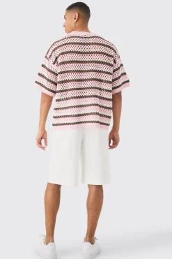Oversized Boxy Open Stitch Horizontal Stripe Knit T-shirt | UK^boohooMAN