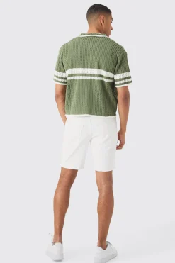 boohooMAN Oversized Boxy Open Stitch Colour Block Knit Shirt | UK| Shirts
