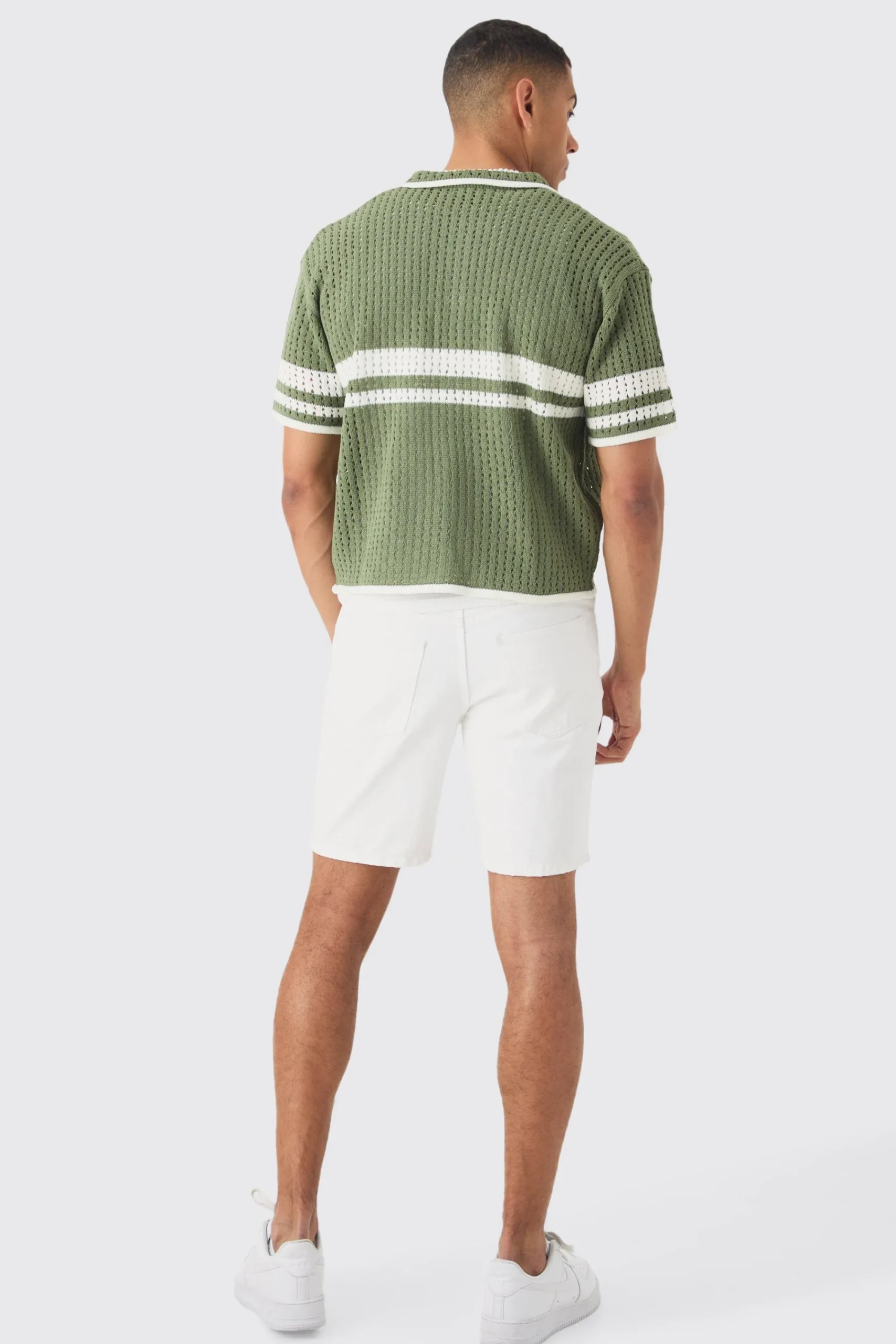 boohooMAN Oversized Boxy Open Stitch Colour Block Knit Shirt | UK| Shirts