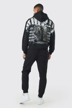 boohooMAN Oversized Boxy Over The Seams Gothic Back Graphic Tracksuit | UK| Tracksuits