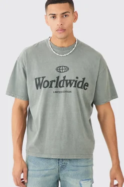 Oversized Boxy Overdye Worldwide T-shirt | UK^boohooMAN New