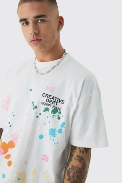 Oversized Boxy Paint Splatter Washed T-Shirt | UK^boohooMAN Clearance