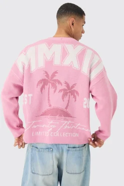 boohooMAN Oversized Boxy Palm Graphic Cardigan In | UK| Knitwear