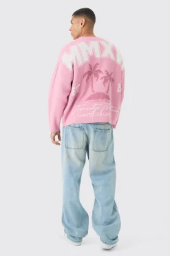 boohooMAN Oversized Boxy Palm Graphic Cardigan In | UK| Knitwear