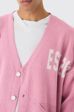 boohooMAN Oversized Boxy Palm Graphic Cardigan In | UK| Knitwear