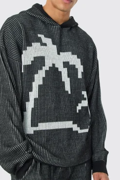 boohooMAN Oversized Boxy Palm Ribbed Knitted Hoodie | UK| Knitwear