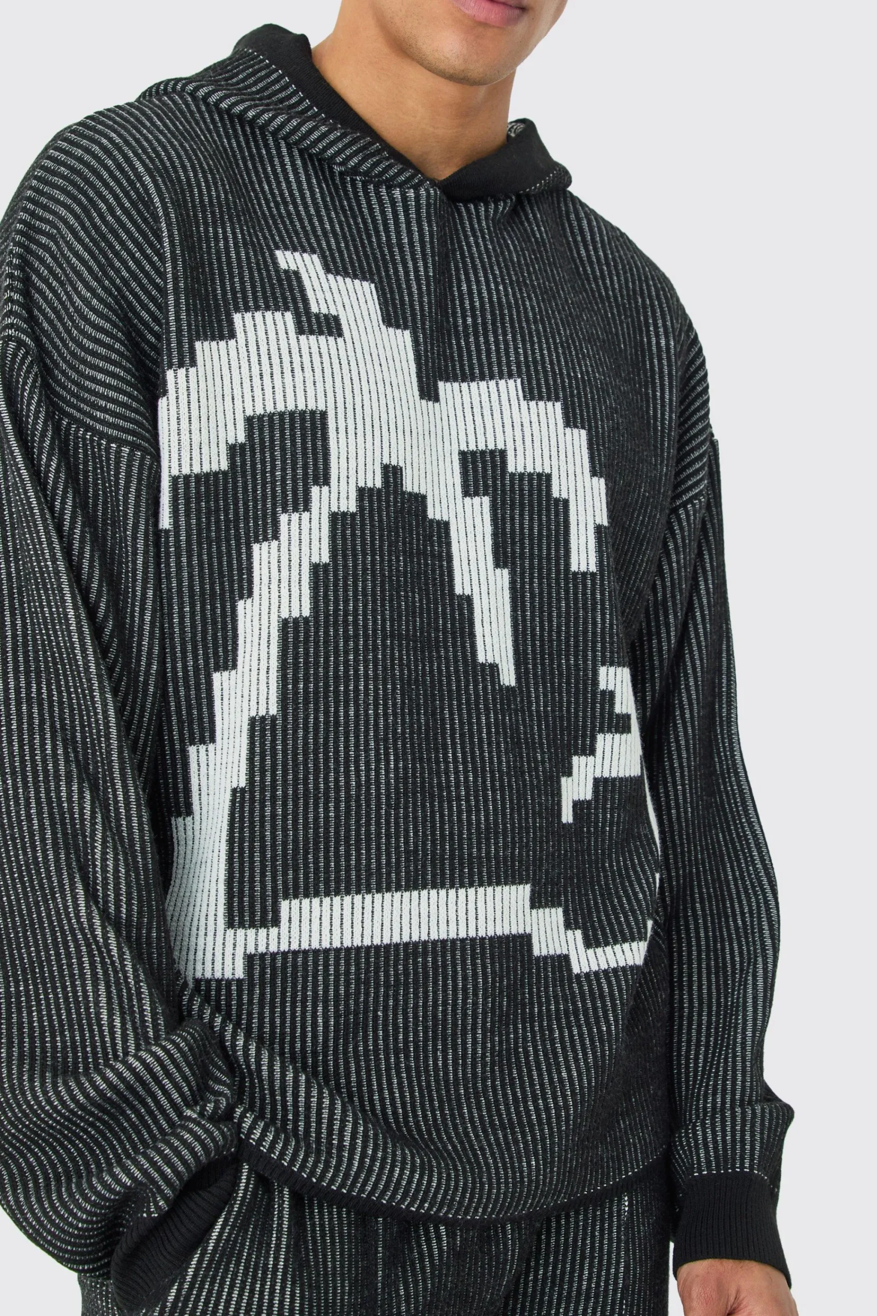 boohooMAN Oversized Boxy Palm Ribbed Knitted Hoodie | UK| Knitwear